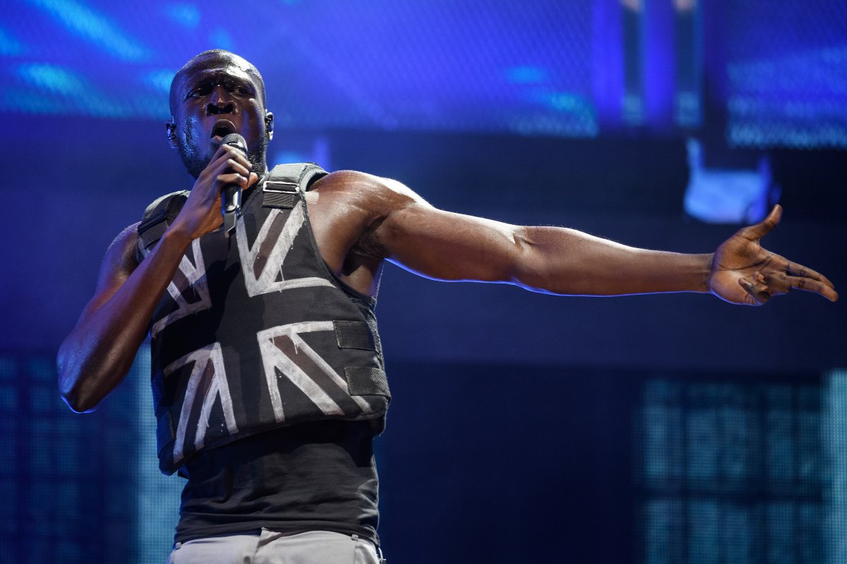 Stormzy performs in the headline slot on the Pyramid Stage on day three of Glastonbury Festival at Worthy Farm, Pilton on June 28, 2019 in Glastonbury, England.