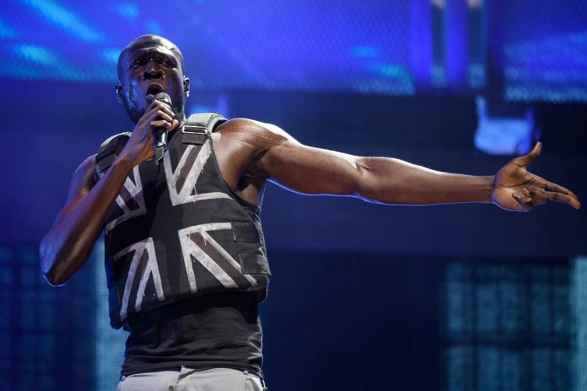 GLASTONBURY, ENGLAND – JUNE 28: Stormzy performs in the headline slot on the Pyramid Stage on day three of Glastonbury Festival at Worthy Farm, Pilton on June 28, 2019 in Glastonbury, England.(Photo by Leon Neal/Getty Images)