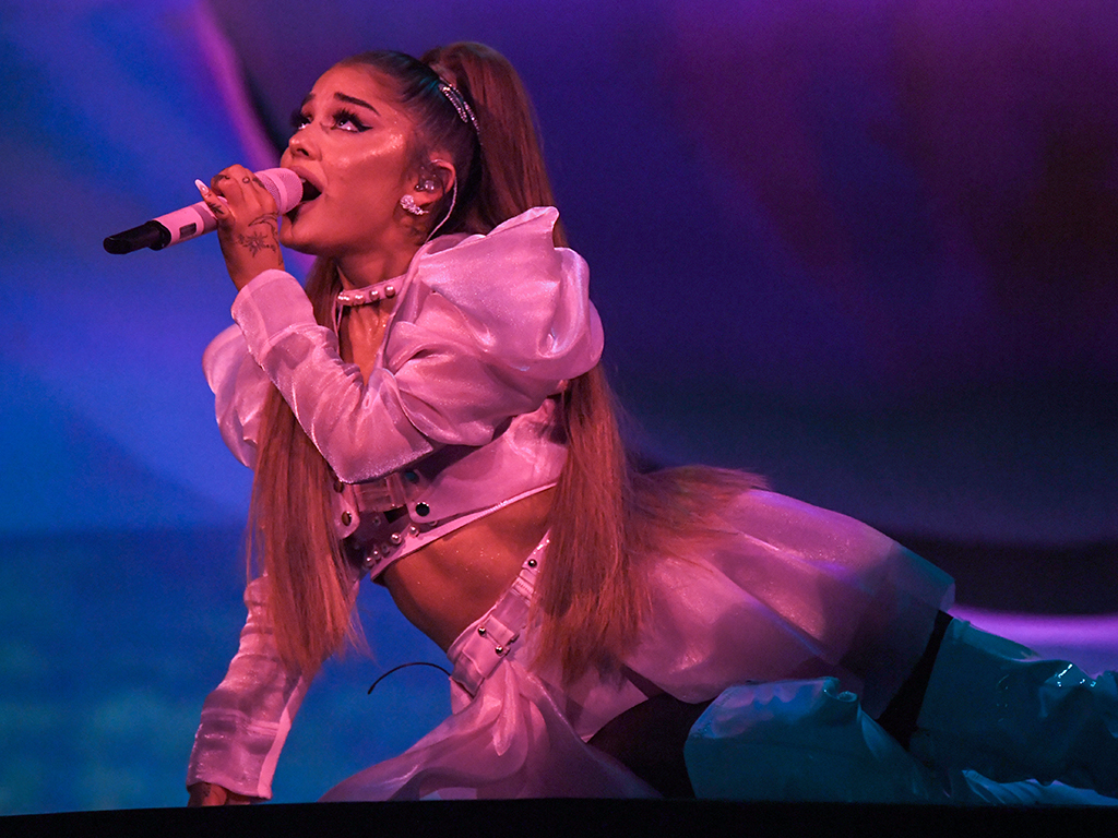 Ariana Grande performs on stage during her Sweetener world tour at the O2 Arena on Aug. 17, 2019 in London, England.