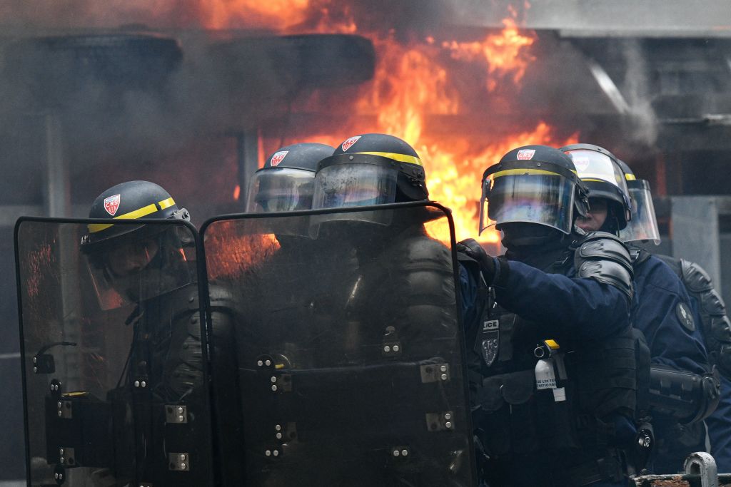 Riot police are seen in Paris, December 5, 2019. 