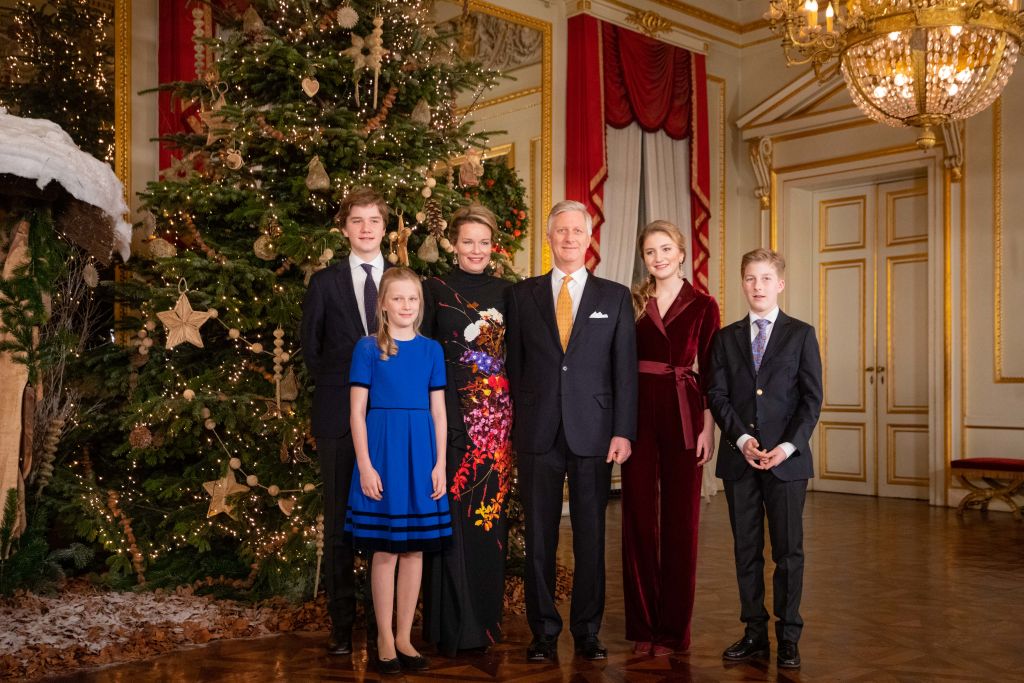 Prince Gabriel, Princess Eleonore, Queen Mathilde, King Philippe, Princess Elisabeth and Prince Emmanuel attend the Christmas Concert at the Royal Palace on Dec. 18, 2019 in Brussels, Belgium.