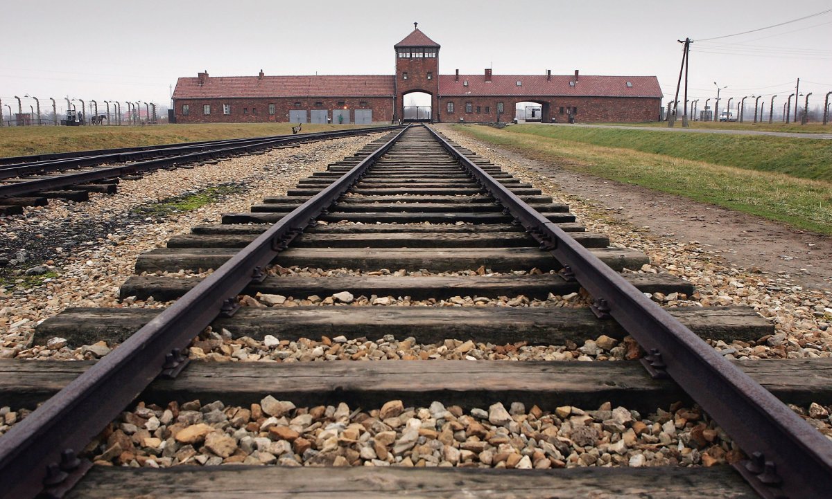 The railway tracks leading to the main gates at Auschwitz II - Birkenau seen December 10, 2004. 