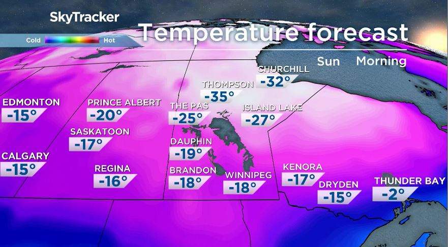 GFS Model’s forecasted temperatures for Sunday Dec. 8, 2019.