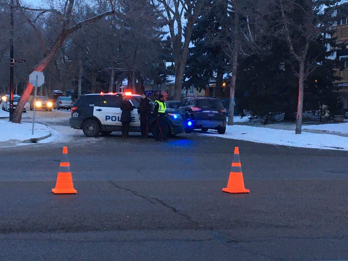 A pedestrian was hit by a vehicle on 107 Avenue at 130 Street in Edmonton, Alta. on Monday, December 2, 2019.