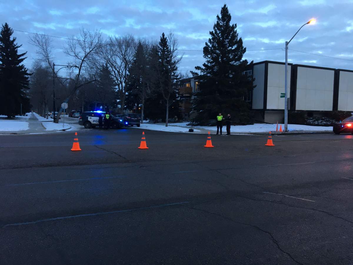 A pedestrian was hit by a vehicle on 107 Avenue at 130 Street in Edmonton, Alta. on Monday, December 2, 2019.