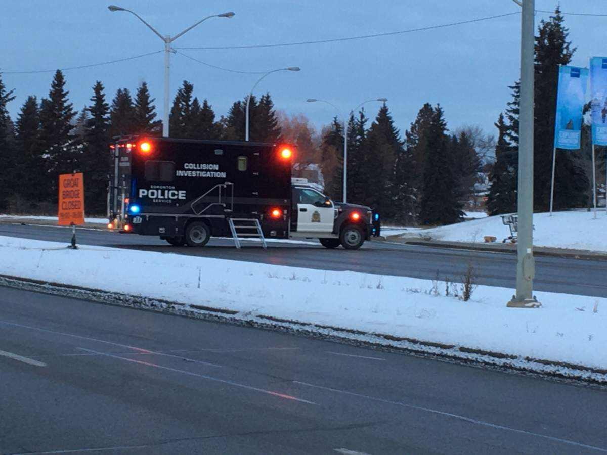 The Edmonton Police Service serious collision investigation team van at a crash on 107 Avenue at 130 Street in Edmonton, Alta. on Monday, December 2, 2019.