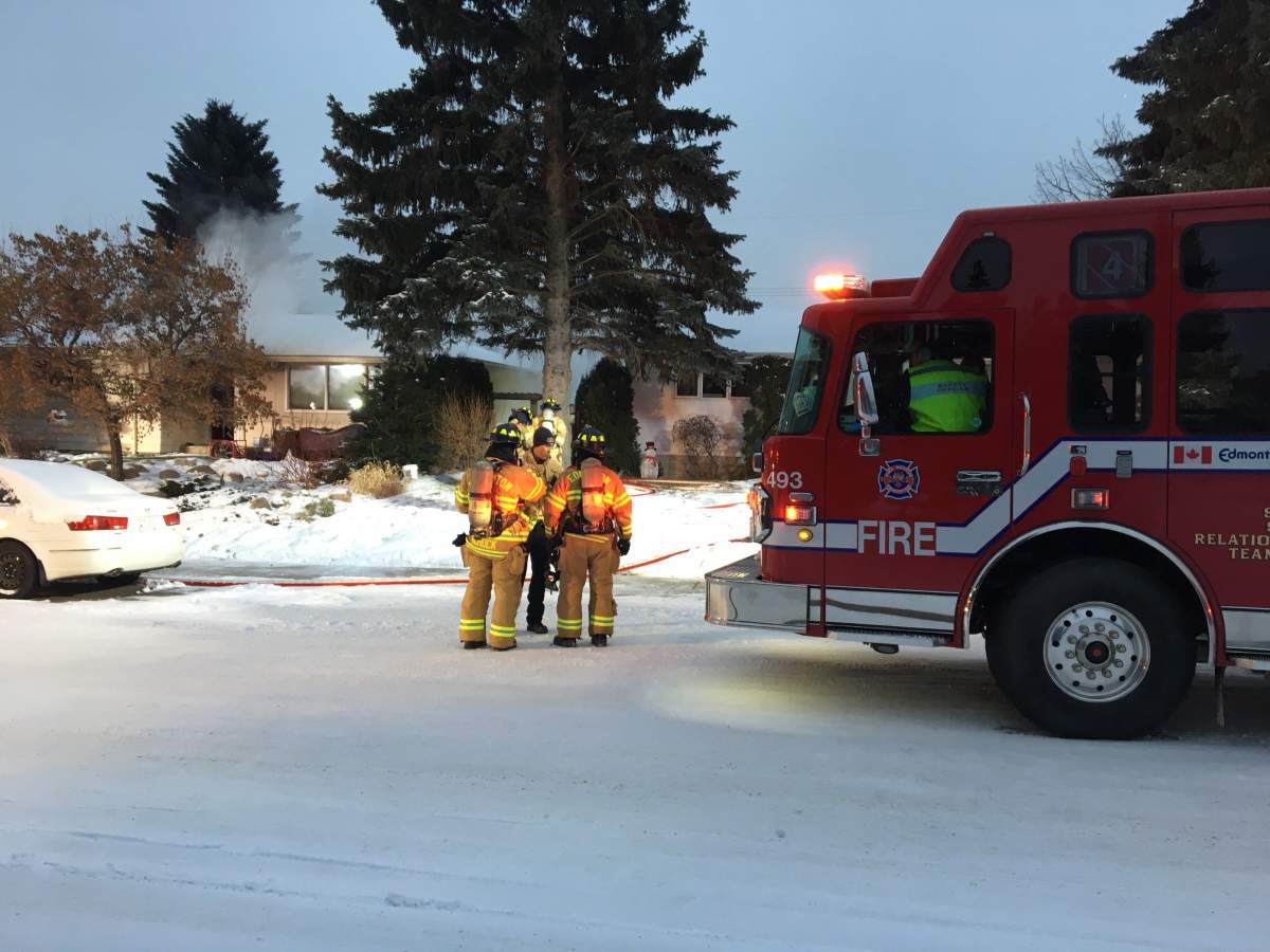 Fire broke out at a home at 15405 80 Ave. in west Edmonton’s Lynnwood neighbourhood. Tuesday, December 10, 2019.