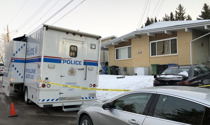 Calgary police are investigating a homicide after a body was found in a home on Dec. 15, 2019. This photo shows the scene on Dec. 18, 2019.