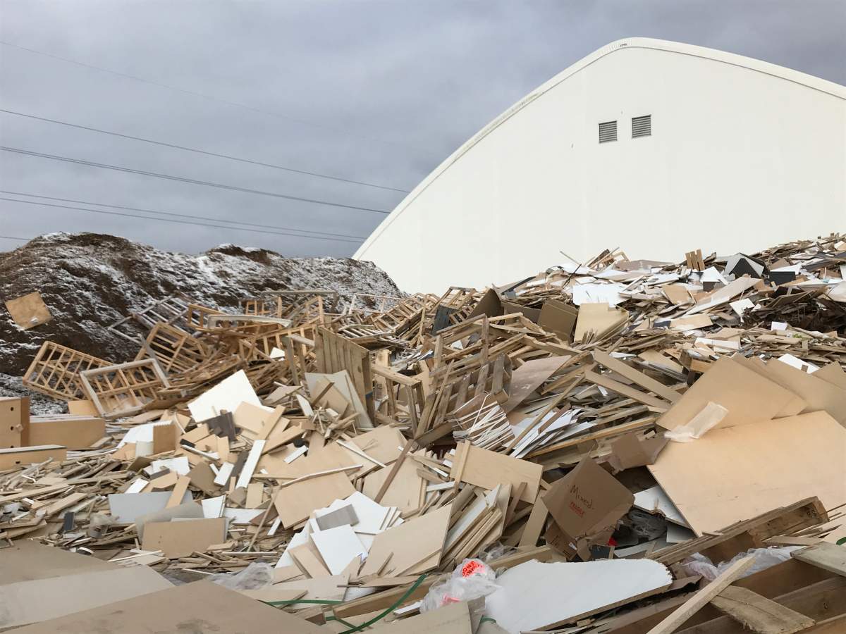 Heaps of wood waste including bed frames and kitchen cabinets will soon be turned into wood chips and biofuel.