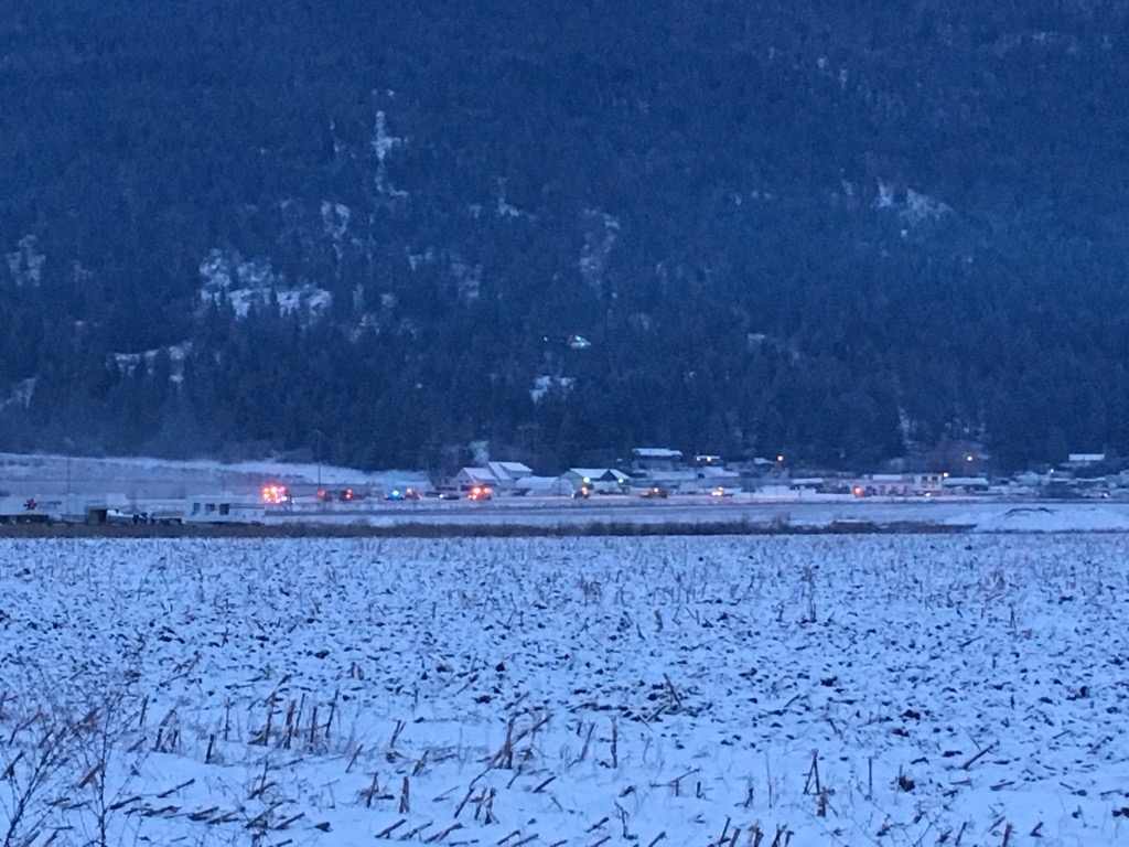 A serious two vehicle collision on Highway 97A claimed a woman’s life on Sunday.