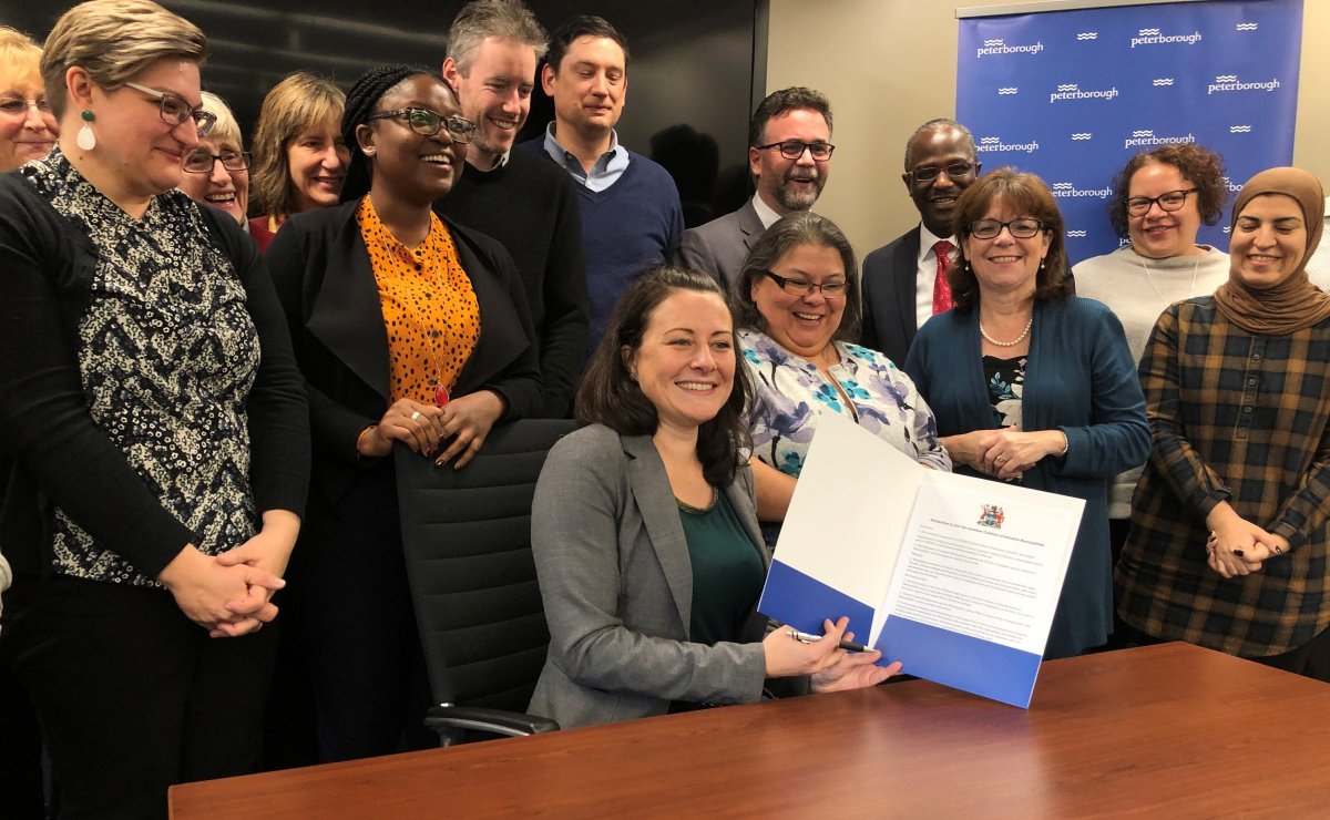 Peterborough Mayor Diane Therrien signed the declaration to join the Canadian Coalition of Inclusive Municipalities on Tuesday.