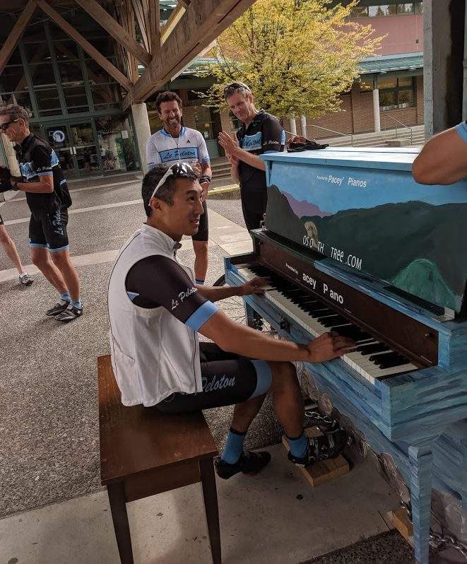 Ivan Young playing a public piano.