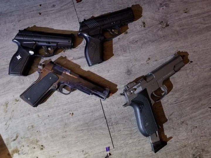 A photo showing the imitation handguns that were seized by police during a search warrant in downtown Kelowna on Wednesday.