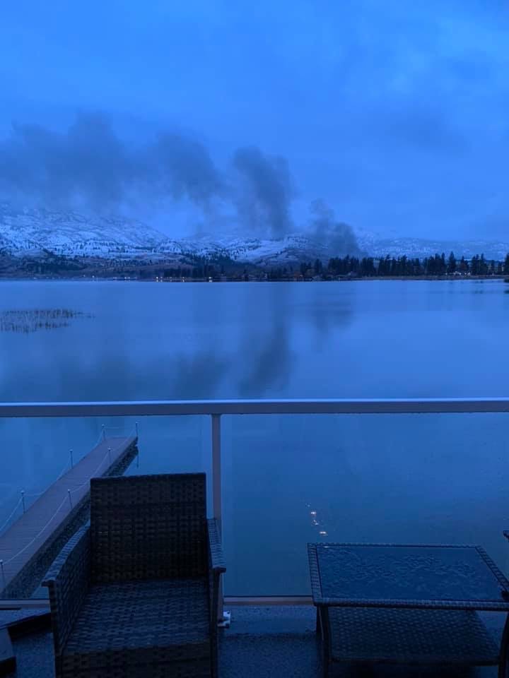 Black smoke visible from Skaha Lake on Monday morning.