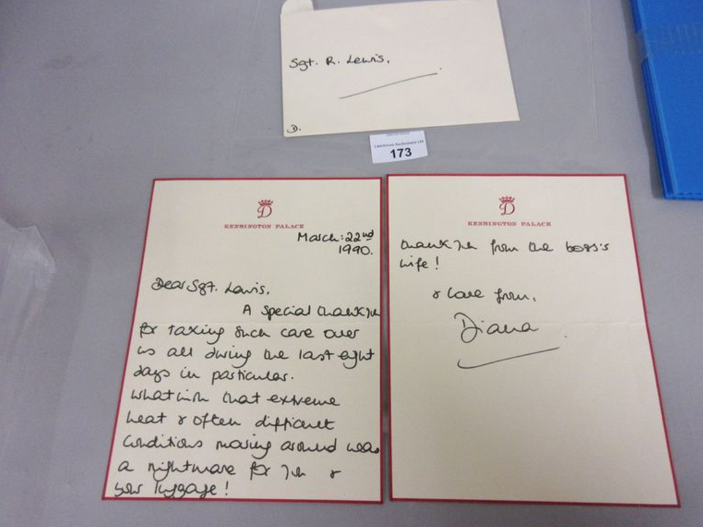 Princess Diana addressed a handwritten letter to her bodyguard, Sgt. Ronald Lewis.