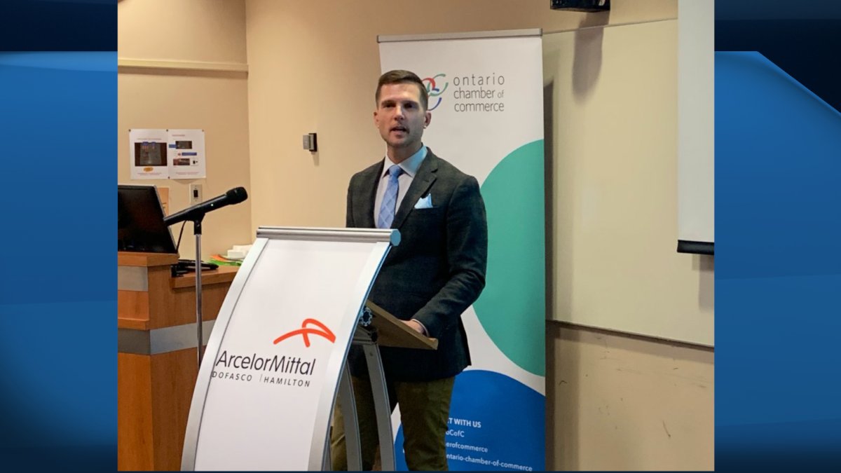 President and CEO of Hamilton's Chamber Of Commerce Keanin Loomis speaks at the Ontario Chamber of Commerce during Small Business Week 2019. 