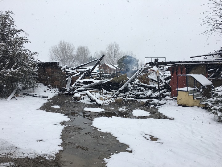 The aftermath of a fire that destroyed a barn at Brooks Farms in Mount Albert, Ont.