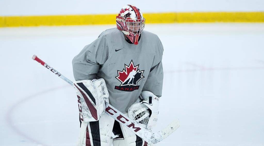 Goaltender Nico Daws warms up during practice at the team Canada world juniors selection camp in Oakville,Ont., on Tuesday, December 10, 2019.