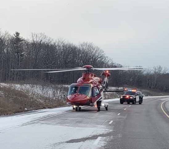 Ornge Air was called in to transport a person who was critically injured in a crash on Highway 401 near Trenton.