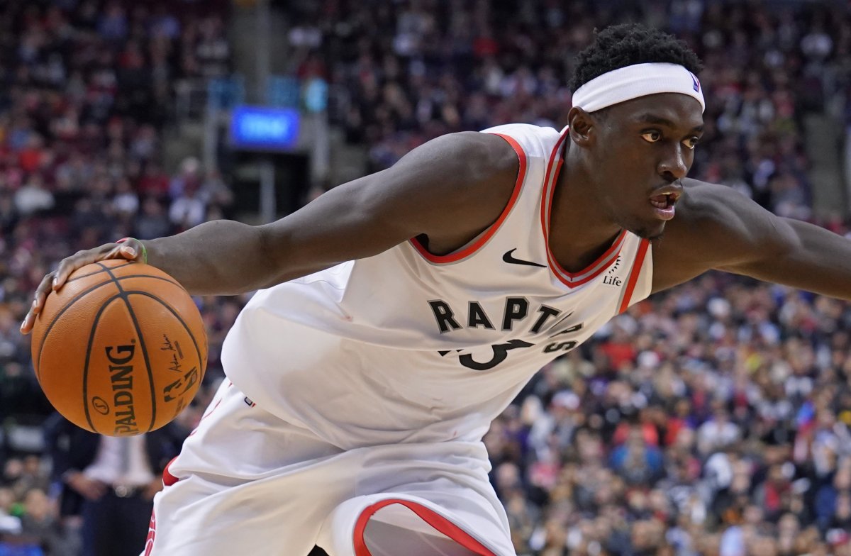 Toronto Raptors' Pascal Siakam (43) looks for an opening against the Utah Jazz during second half NBA basketball action in Toronto, Sunday, Dec. 1, 2019.