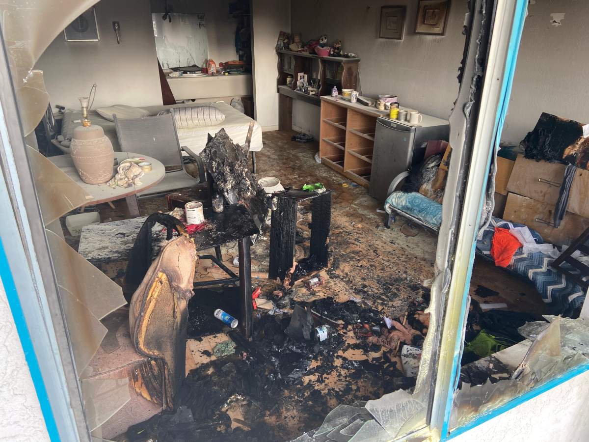 The aftermath of a fire at the Granada Inn motel in Penticton on Monday morning. 