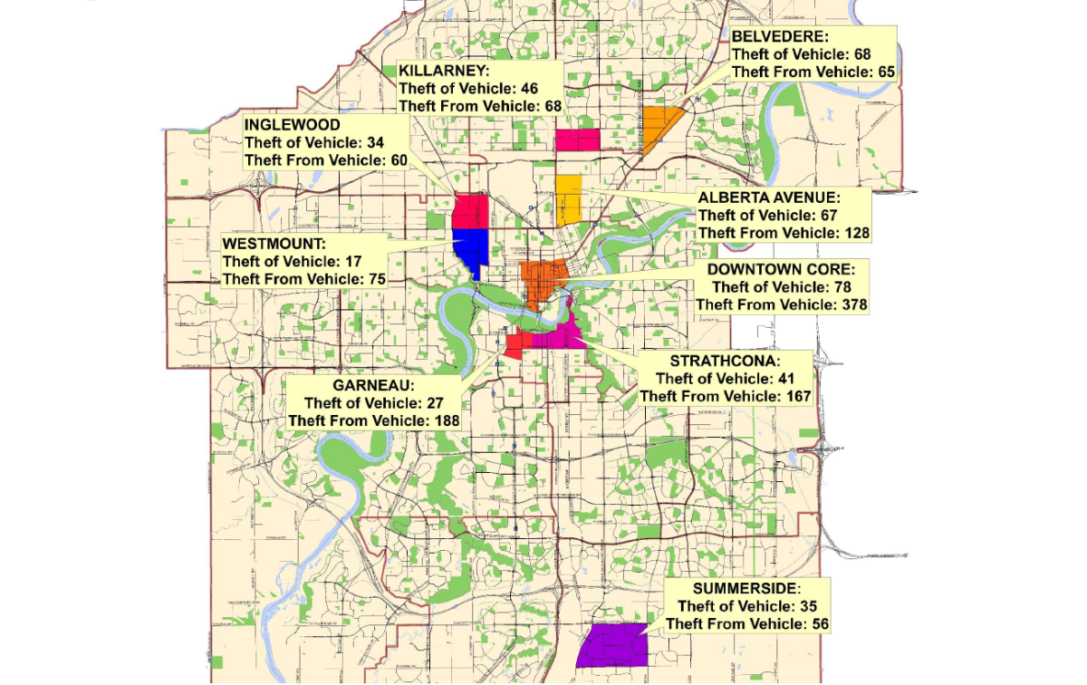 Police have released a list of communities considered to be ‘hot spots’ for vehicle thefts.