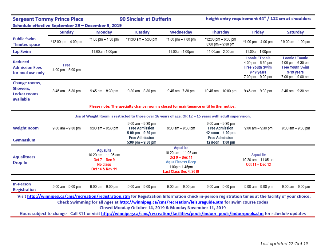 A screen capture from the city’s website shows the accessible change rooms at the Sergeant Tommy Prince Place pool remain closed.