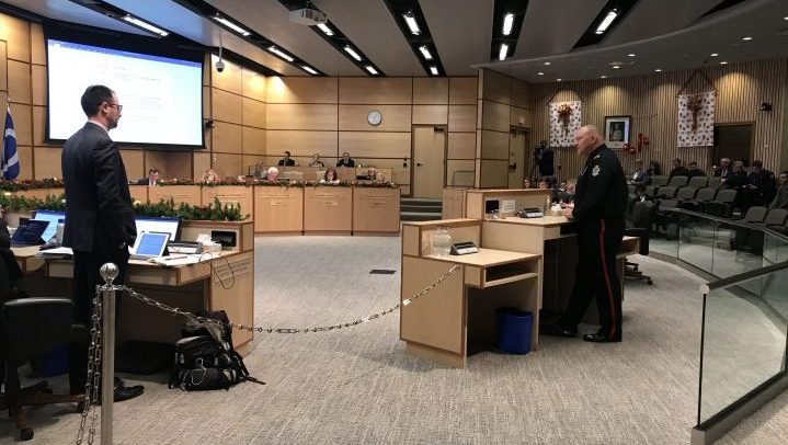 Regina Police Service Chief Evan Bray addresses city council Tuesday night during budget deliberations.