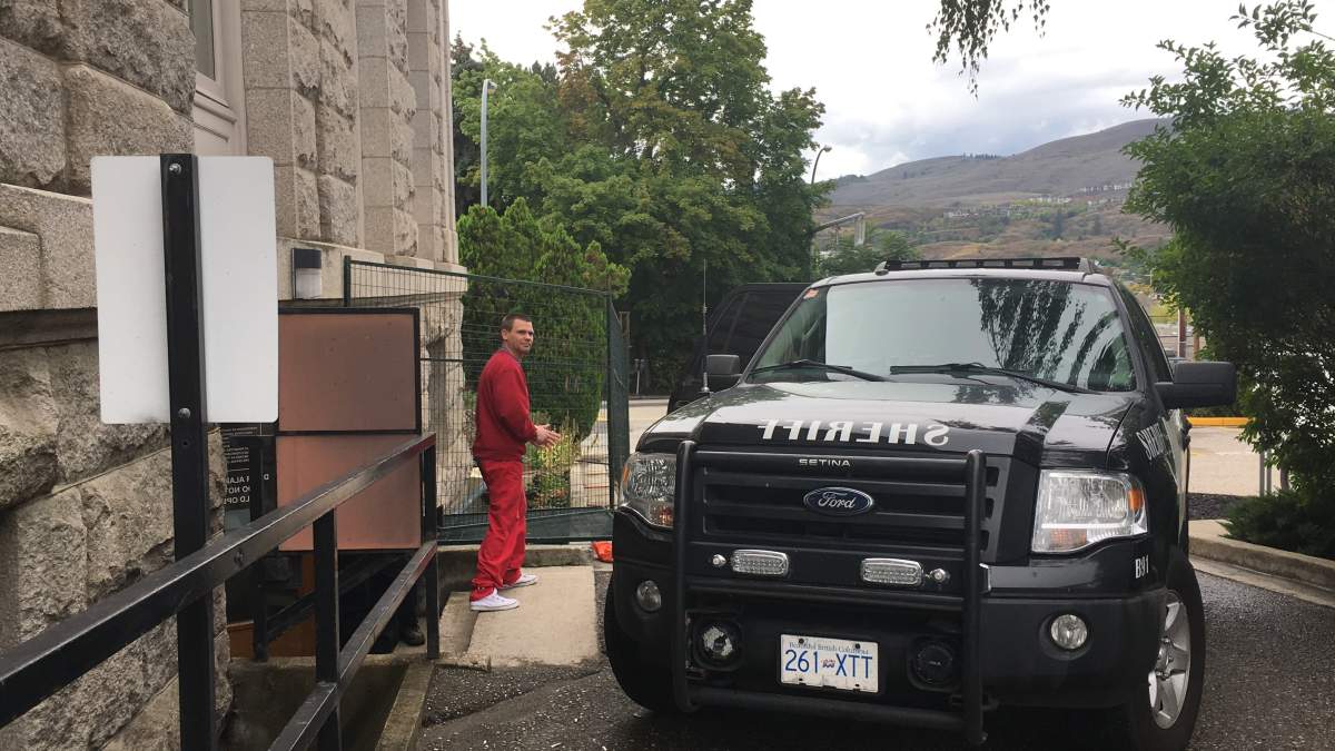 Curtis Sagmoen leaves the Vernon Court House in September 2019. 