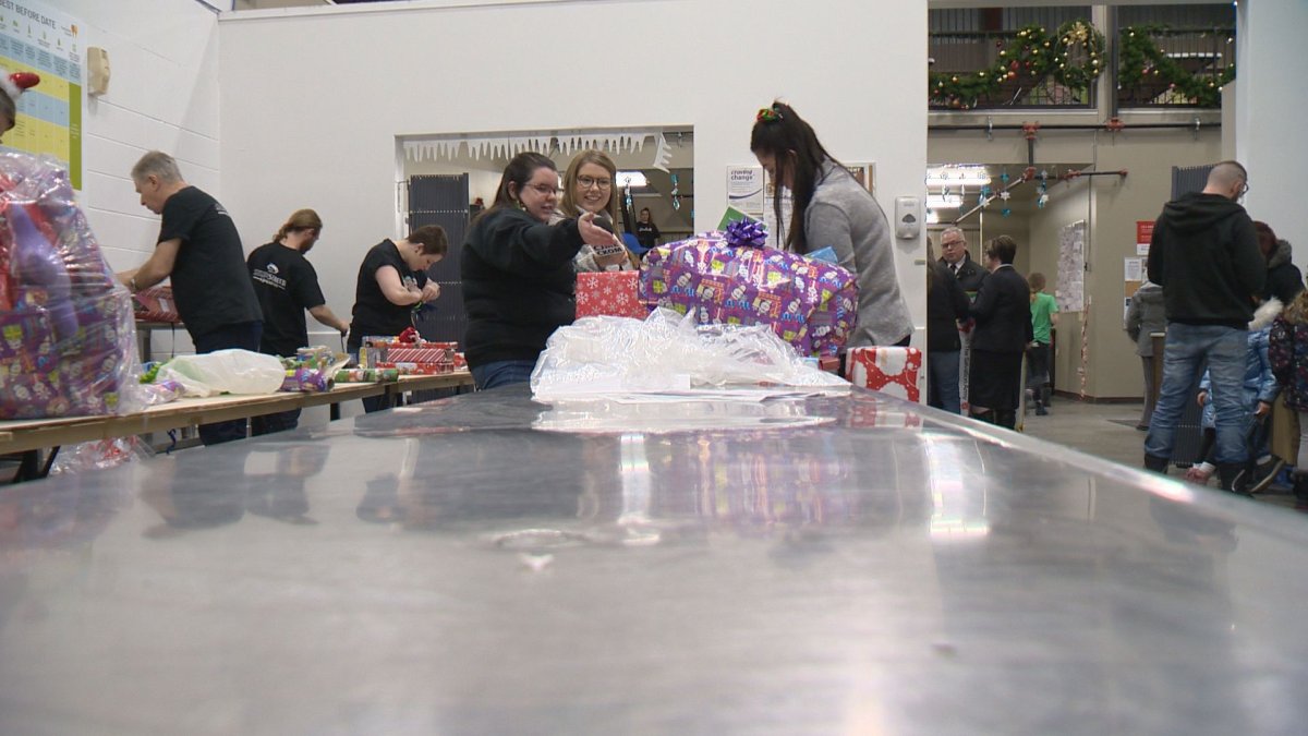 Around 3,000 donated gifts were wrapped by Regina residents on Saturday at the Regina Food Bank.
