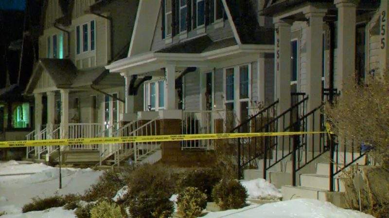 Calgary police investigate a shooting in the 200 block of Elgin Meadows Gardens on Friday, Dec. 6, 2019.