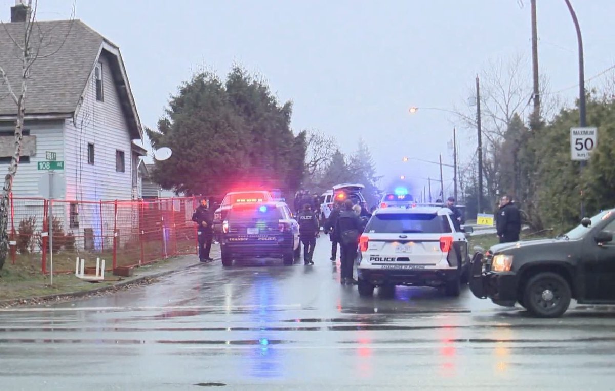 Police on scene at a shots fired incident in Surrey on Dec. 7, 2019.