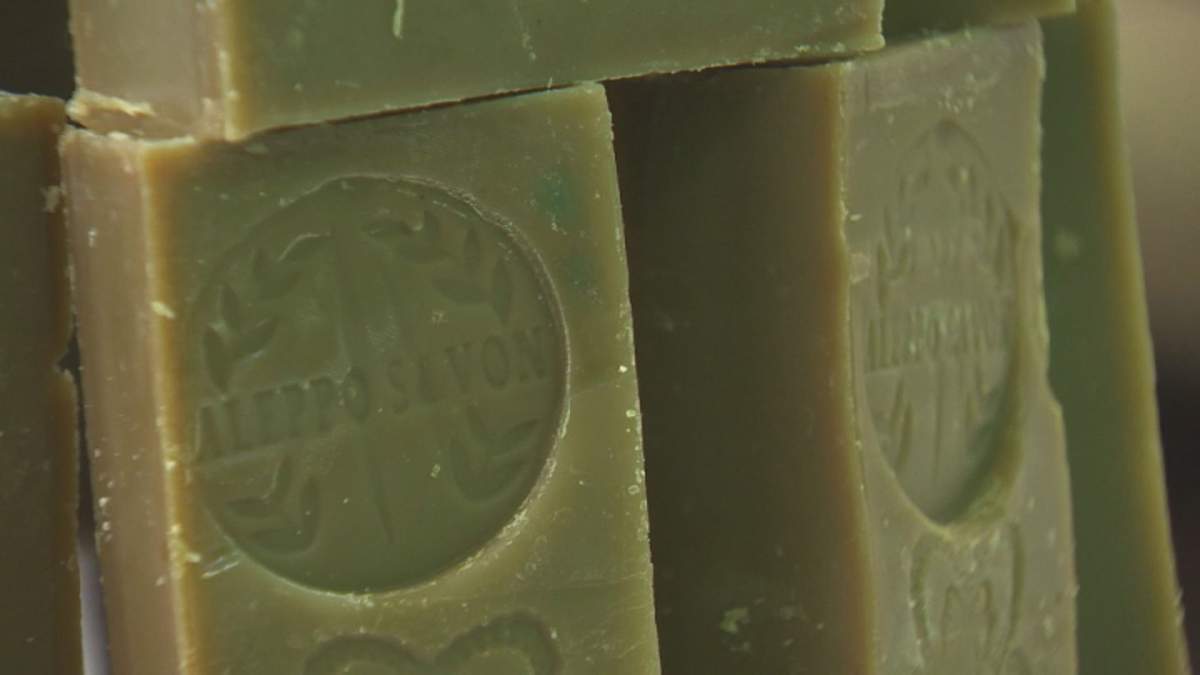 Abdulfatah Sabouni’s Aleppo Savon traditional Syrian soap is made from olive oil, laurel berry oil, water and lye.