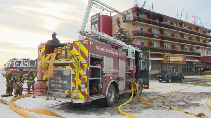 Crews responded to a fire at a Calgary hotel on Monday, Dec. 23, 2019.
