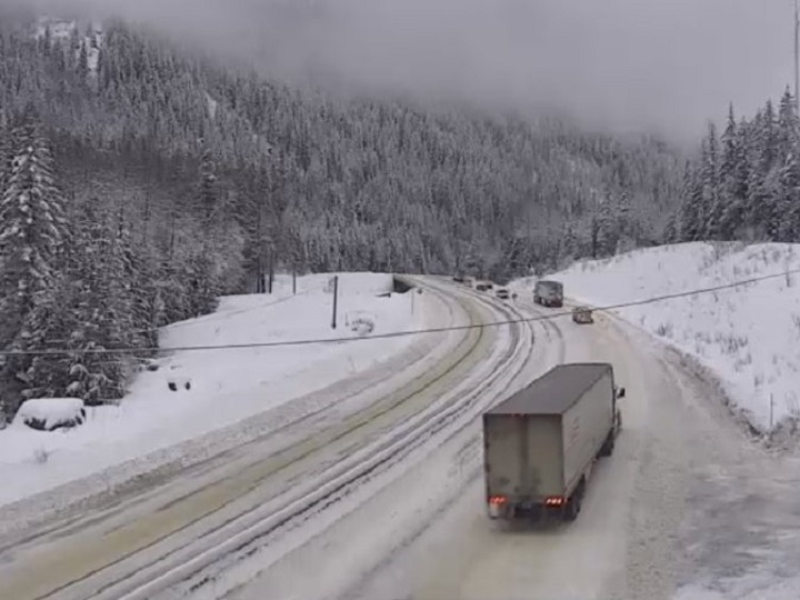 Road conditions along the Trans-Canada Highway near Revelstoke, B.C., on Friday.
