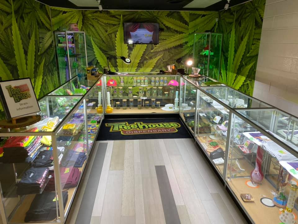 A picture of the Treehouse logo being used on the floor mat in one of Treehouse dispensaries’ locations in Muskogee, Oklahoma.
