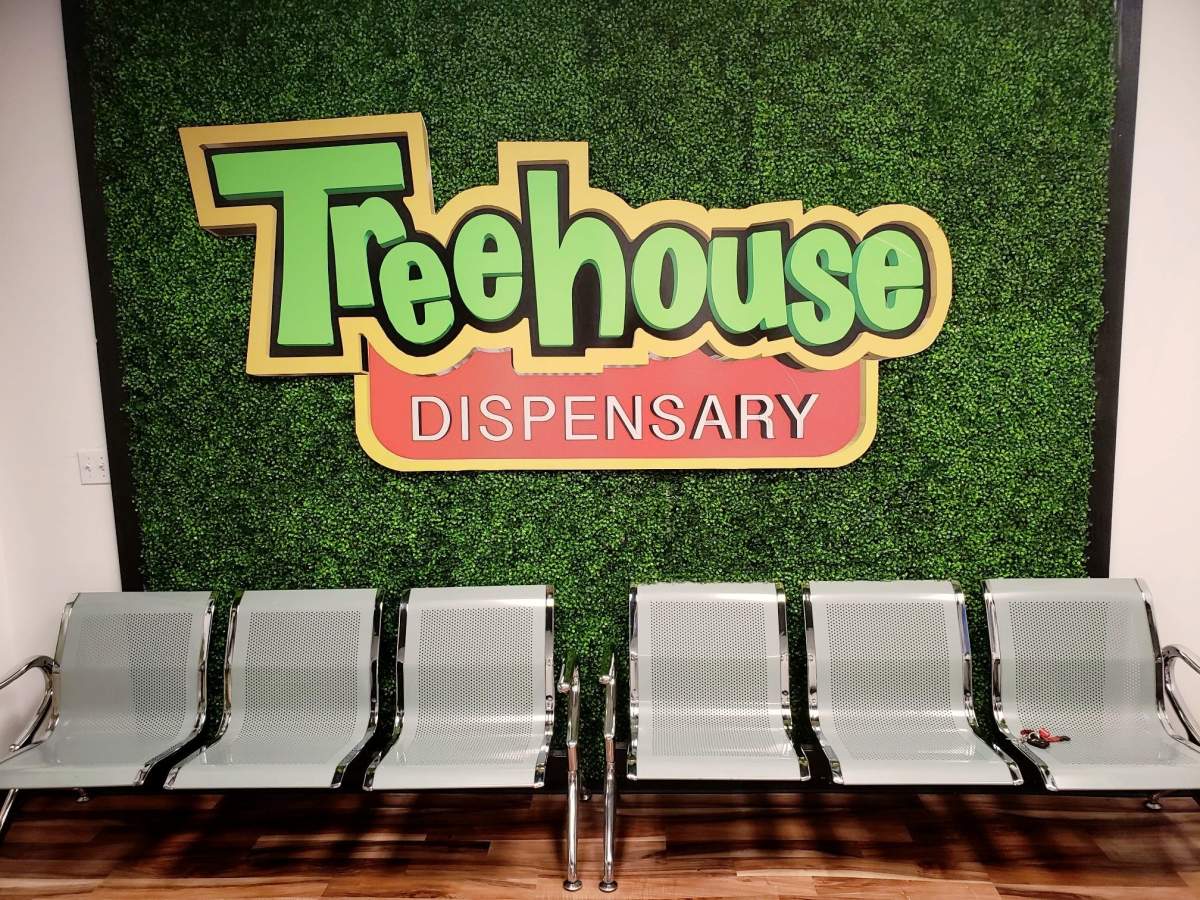 A picture of the Treehouse logo being used in one of the Treehouse dispensary’s locations in Midwest City, Oklahoma.