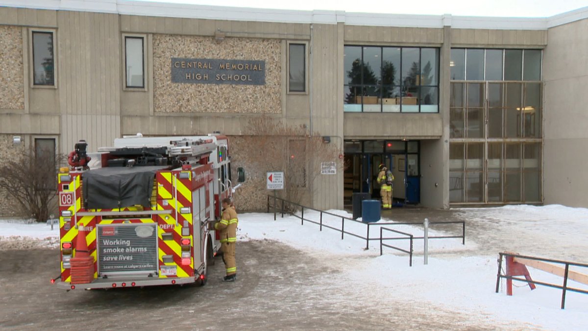 Calgary fire crews respond to reports of smoke at Central Memorial High School on Dec. 17, 2019.