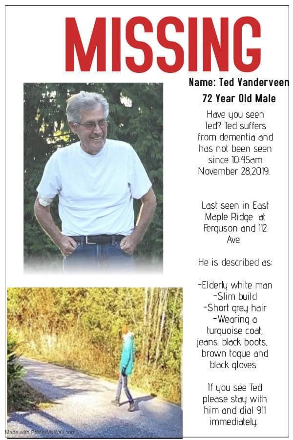 Posters are being handed out in Maple Ridge to help find a missing senior with dementia.