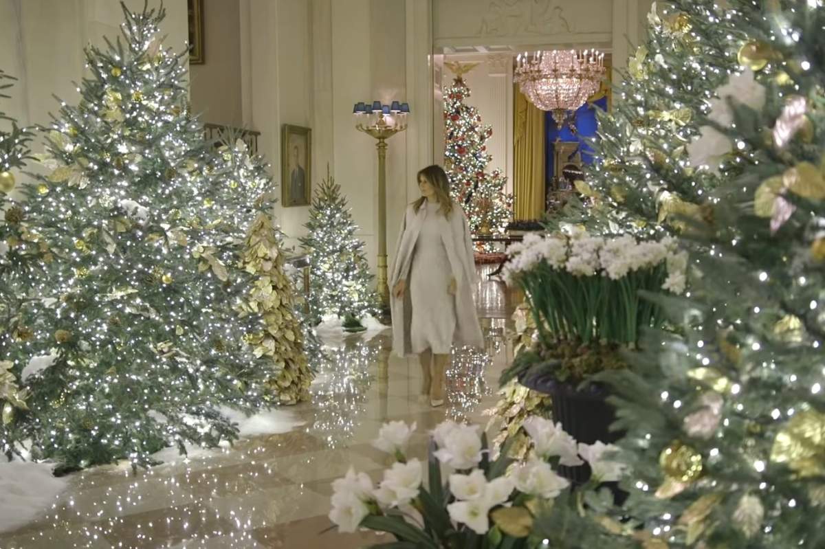 Melania Trump inspects Christmas decorations at the White House in this image from video released on Dec. 1, 2019.