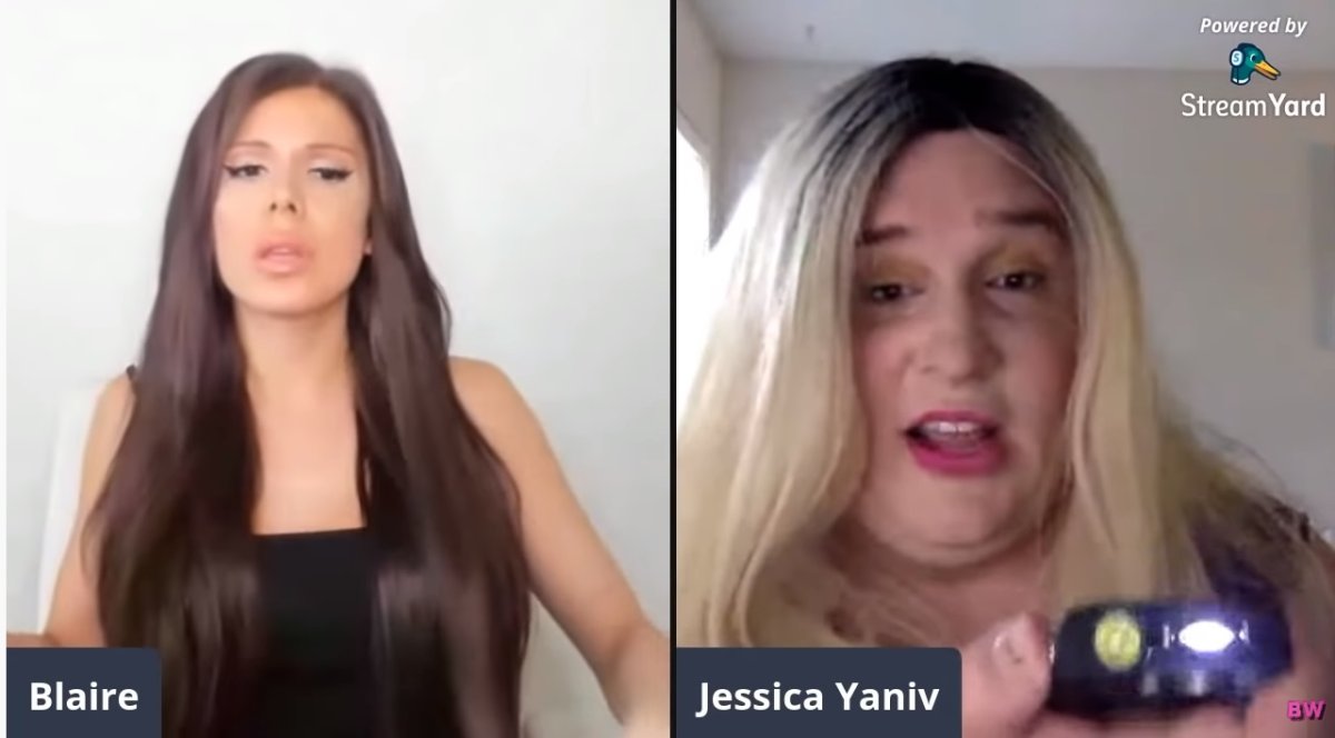 YouTuber Blaire White and Jessica Yaniv during a live streamed debate from August. 
