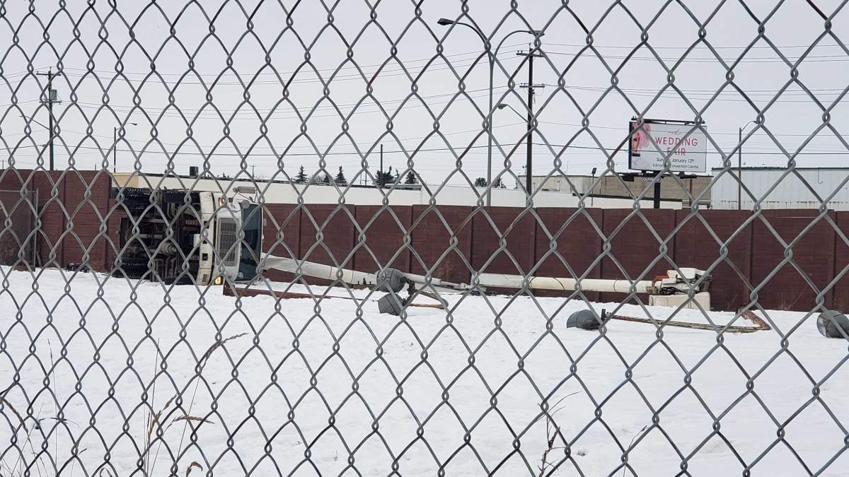 A worker was taken to hospital after this vehicle tipped over, trapping them under the truck’s bucket, on Jan. 3, 2020.