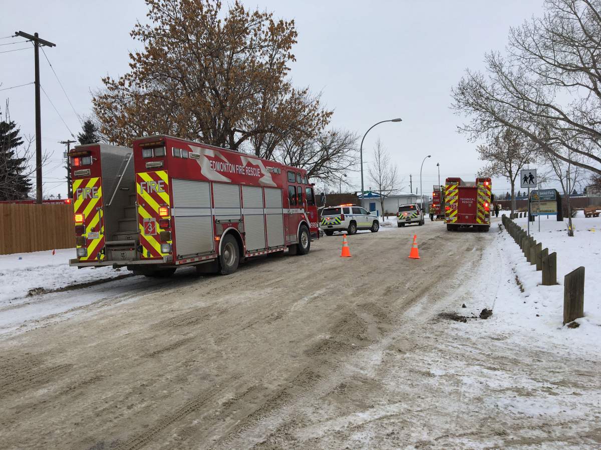 Emergency crews respond to a scene near 125 Avenue and 75 Street in Edmonton on Friday, Jan. 3, 2020.