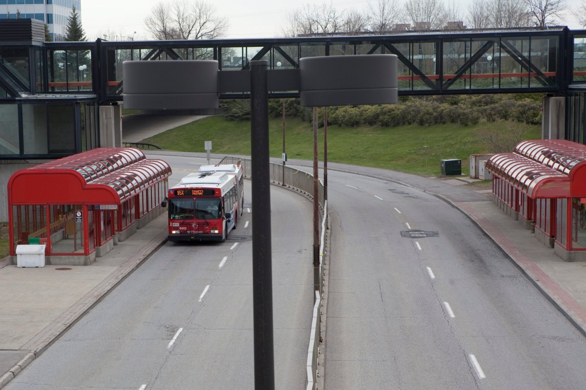 An OC Transpo bus stops at a Transitway station in Ottawa on Thursday, April 26, 2012.