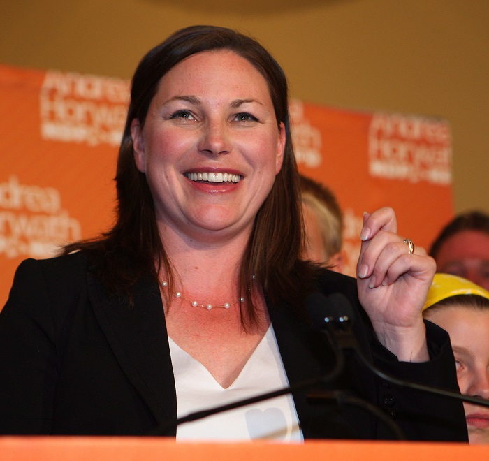 NDP candidate Catherine Fife celebrates her win with supporters in a Ontario provincial by-election in the Kitchener-Waterloo riding in Kitchener-Waterloo, Ontario, Thursday, September 6, 2012. 