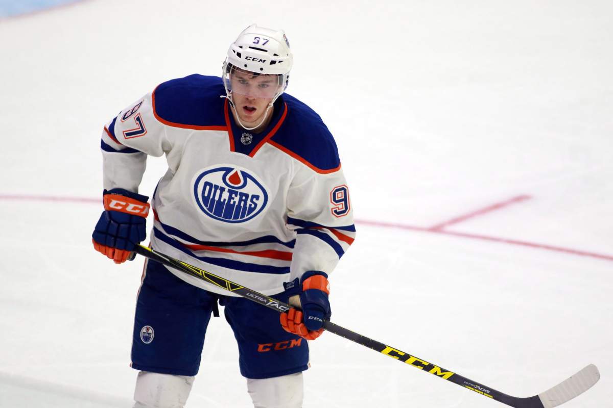 Edmonton Oilers’ Connor McDavid is shown during action at the NHL Young Stars tournament in Penticton, B.C., on Sept. 12, 2015.