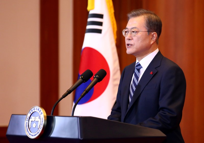 South Korea's President Moon Jae-in delivers a New Year address at the Presidential Blue House in Seoul, South Korea, January 7, 2020.  