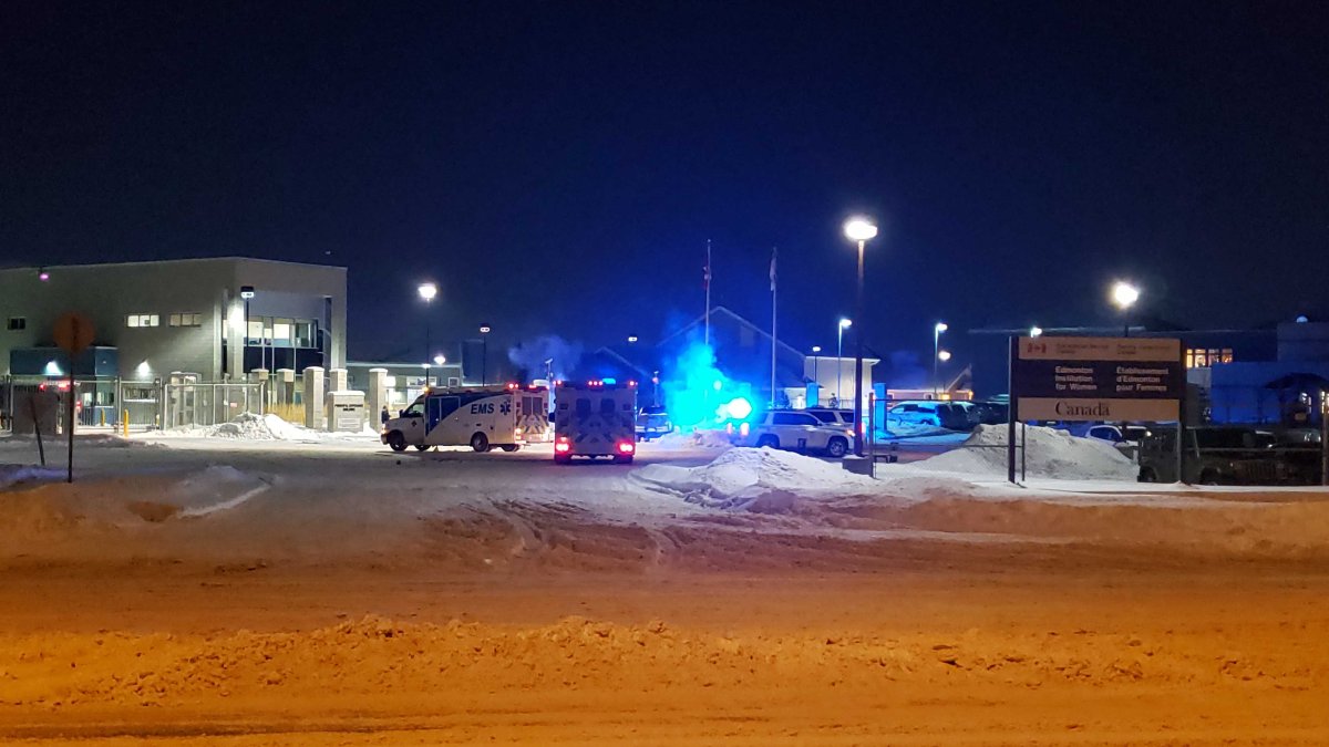 Edmonton police and EMS responding to a fire and disagreement between inmates and staff at the Edmonton Institution for Women (11151-178th St.) in west Edmonton on Friday, January 24, 2019. .