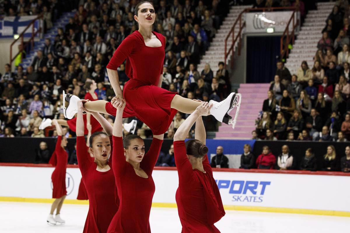 Team Nexxice from Canada performs its free skate to place fourth in the ISU World Synchronized Skating Championships 2019 in Helsinki, Finland on April 13, 2019.