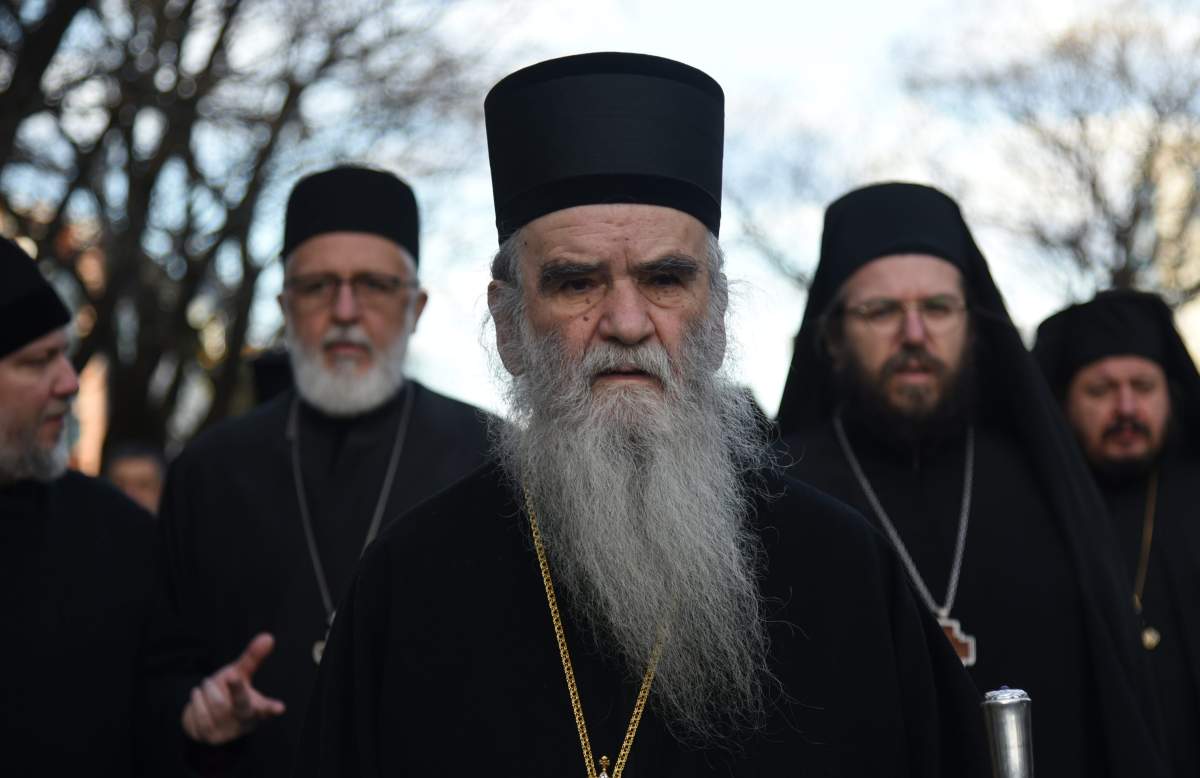 Serbian Orthodox Church Metropolitan bishop of Montenegro, Metropolitan Amfilohije (Radovic) leads a protest rally in Podgorica, Montenegro, Dec. 24, 2019.
